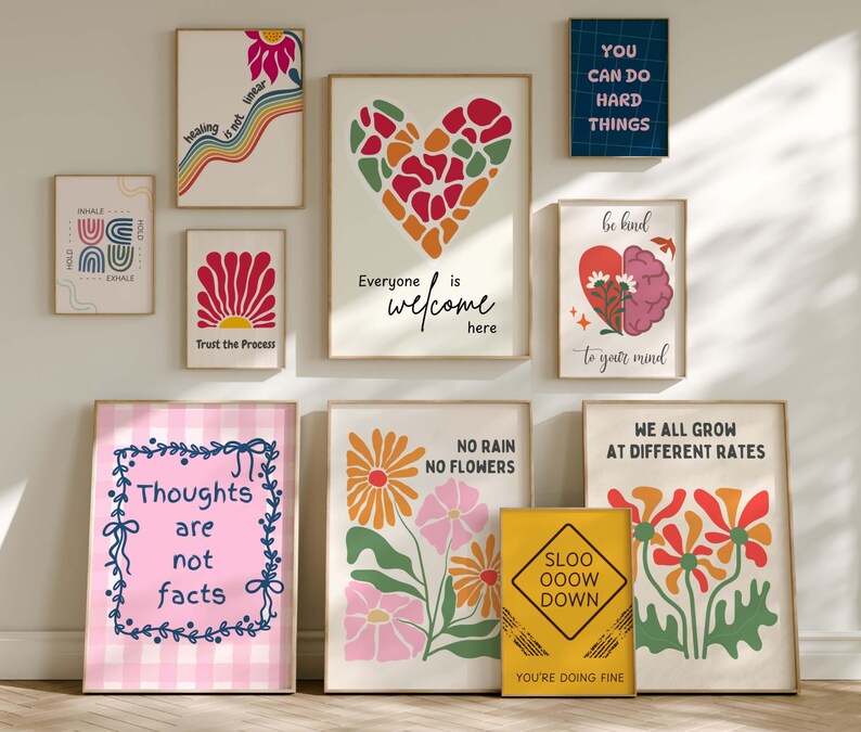 16 Trendy Mental Health Posters, Wall Art Bundle for Therapy Office ...