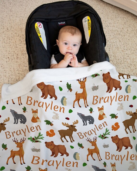 Personalized Woodland Baby Blanket - Custom Name Fleece Blanket For Boys, Soft & Lightweight Baby Shower Gift
