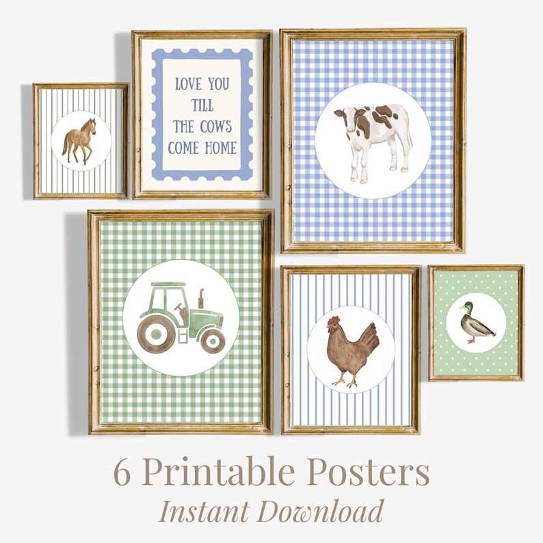 Farm Animal Nursery Wall Art Set of 6, Rustic Neutral Farm Gallery Wall ...