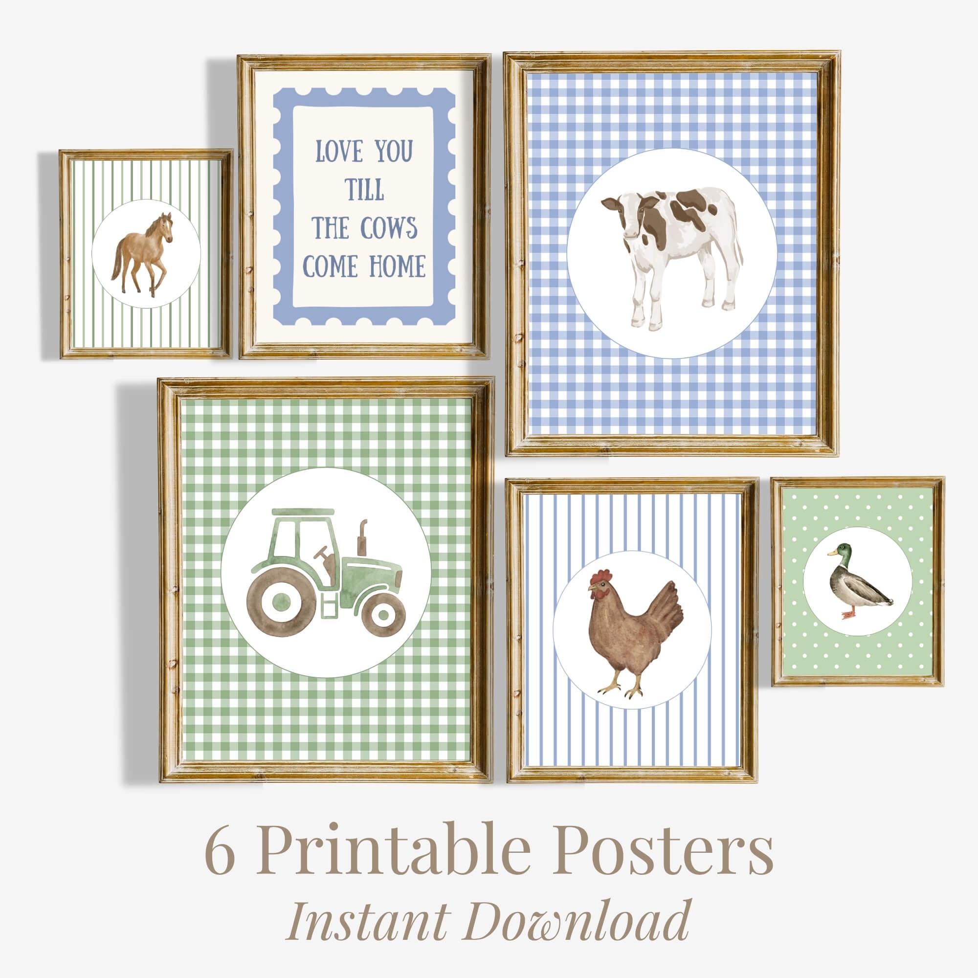 Farm Animal Nursery Wall Art Set of 6, Rustic Neutral Farm Gallery Wall ...