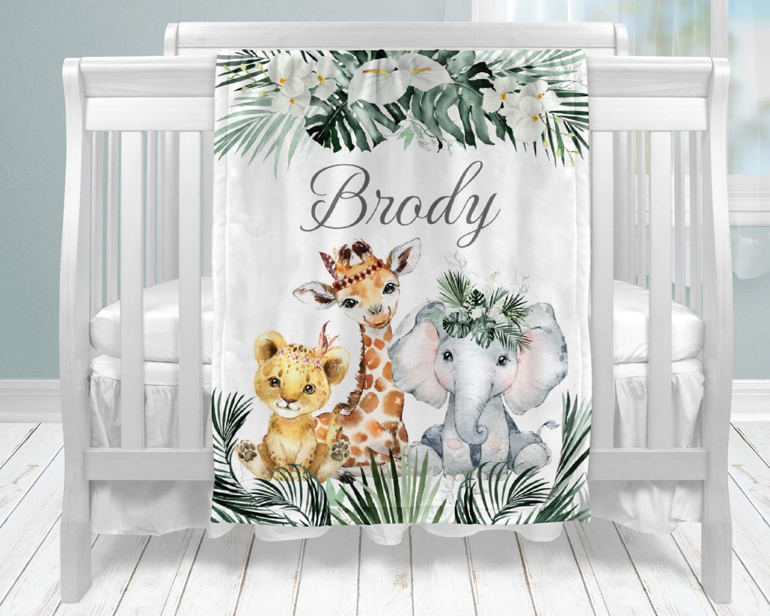 Personalized Baby Boy Blanket - Safari Jungle Baby Name Blanket ...