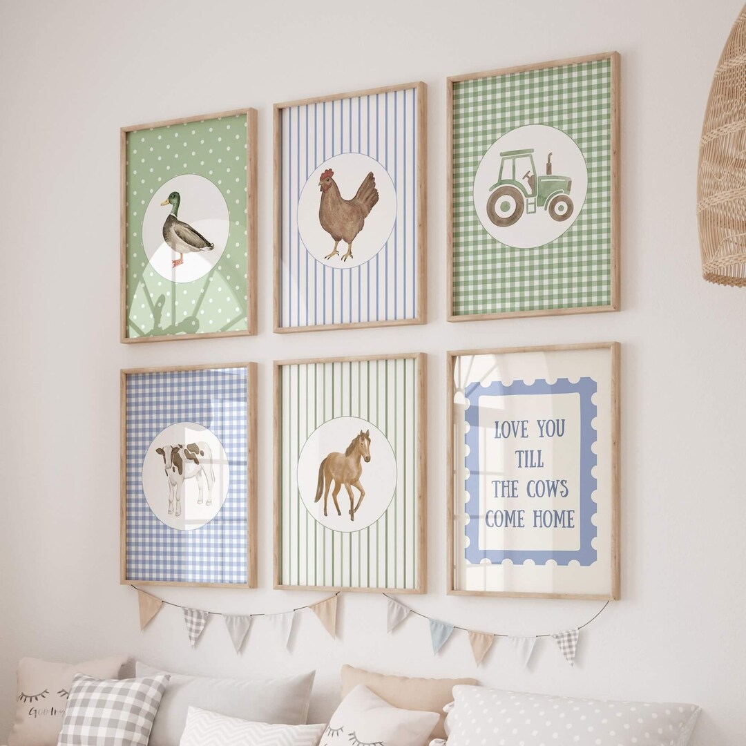 Farm Animal Nursery Wall Art Set of 6, Rustic Neutral Farm Gallery Wall ...