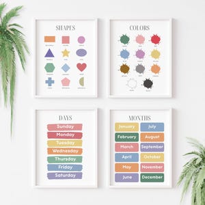 Educational Posters Set of 16, Homeschool Learning Prints and Charts, Playroom Wall Decor, Montessori Toddler Room Wall Art image 6