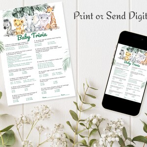 Baby Shower Games Printable - Safari Baby Trivia Game | Jungle Baby ...