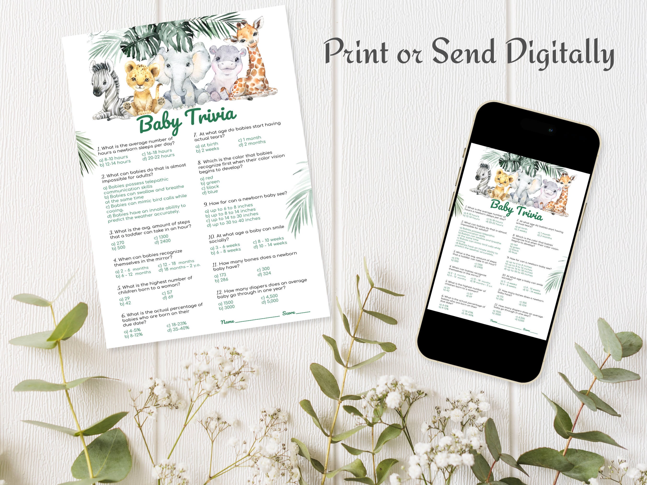 Baby Shower Games Printable - Safari Baby Trivia Game | Jungle Baby ...