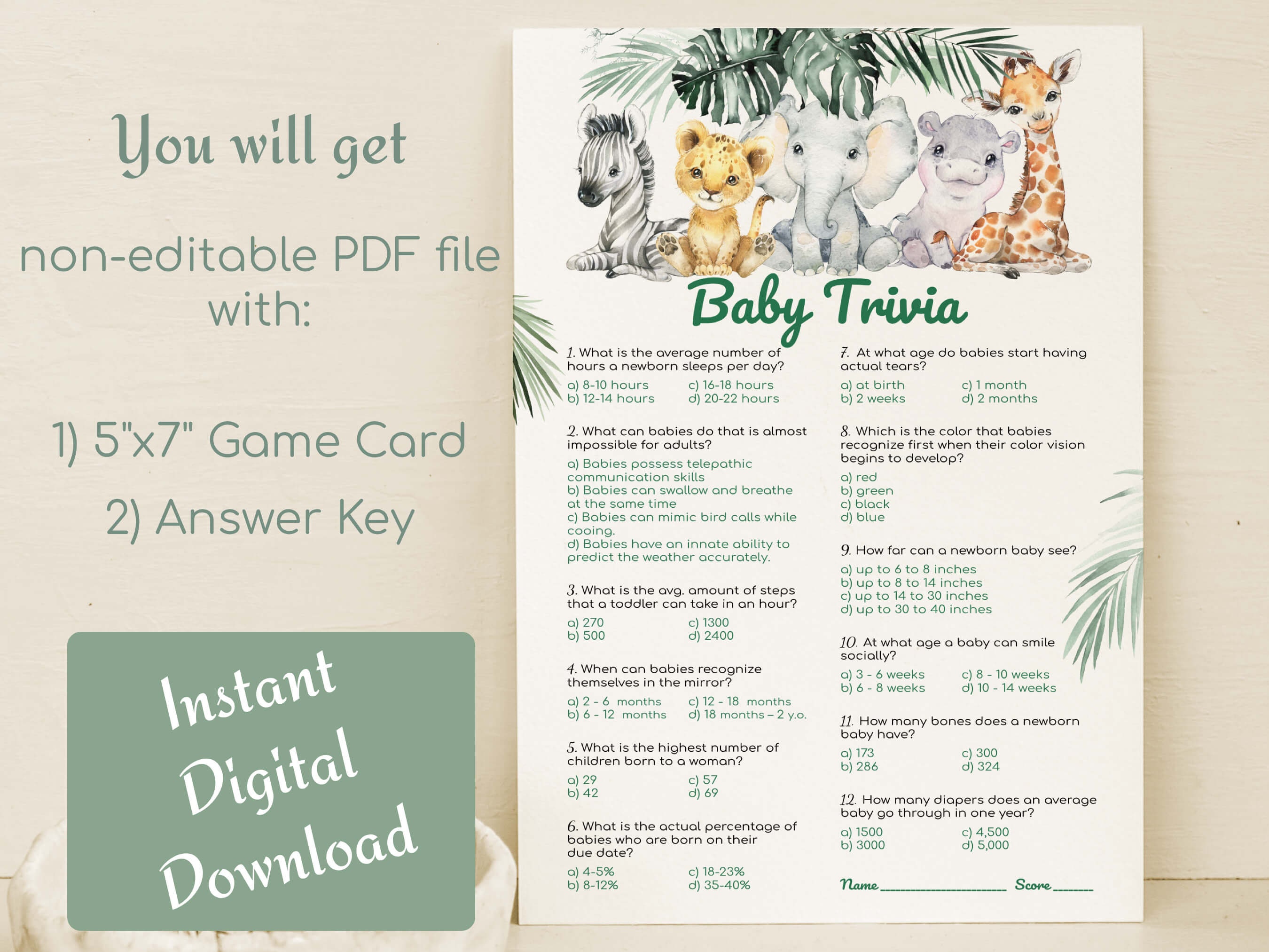 Baby Shower Games Printable - Safari Baby Trivia Game | Jungle Baby ...