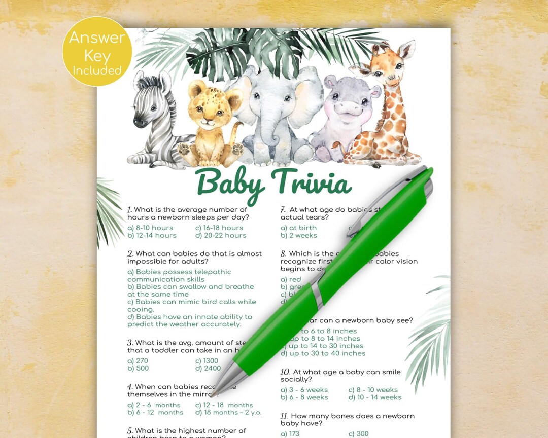 Baby Shower Games Printable Safari Baby Trivia Game Jungle Baby Shower ...