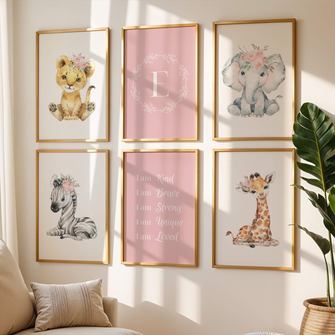 Pink Safari Girls Room Nursery Prints, Floral Baby Girl Nursery Decor ...