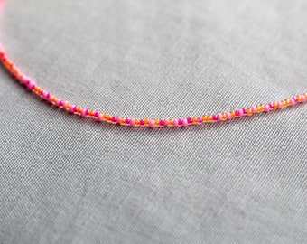 Delicate neon pink-orange necklace | Gold clasp | fine filigree thin | short choker | Pastel pink coral | Pearl necklace | Pearl necklace