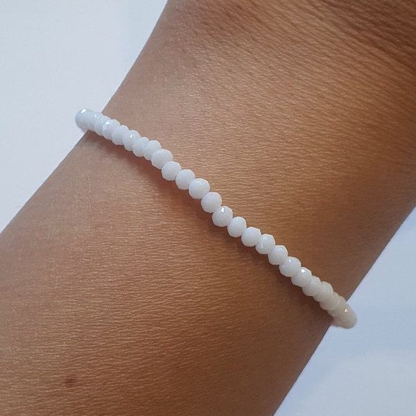 Tiny beaded bracelet white, different lengths, tiny petite delicate bracelet, 2mm beads, friendship couples bracelets, for gifting and stack