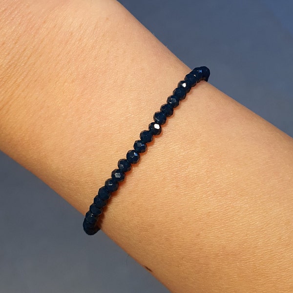 Tiny stretch bead bracelet, 6/6.5/7 inches delicate tiny bracelet, unisex, 3mm navy beads silver spacer bead stackable friendship women