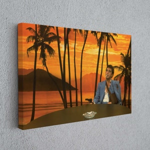 Scarface Tony Montana Sunset Canvas, Iconic Movie Scene Wall Art, Al Pacino Film Photography Print, Handmade Poster for Home or Office Decor