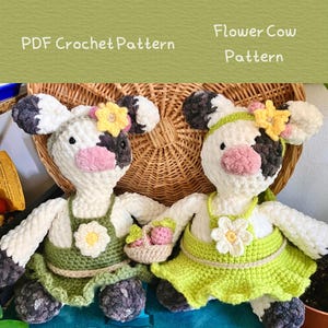 Handmade Flower Cow Pal Plushie PDF Pattern Cow Crochet Pattern Soft Spring Summer Cow Pattern