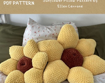 Plush Sunflower Pillow Crochet Pattern, Large and Small Pattern, Flower Crochet Pattern