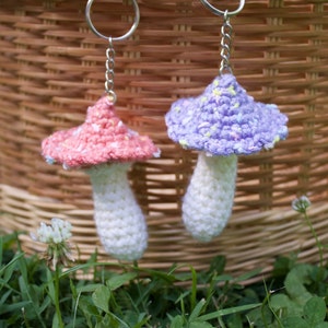 Crocheted Magic Mushroom Keychain, Mushroom Charm, Magic Mushroom Backpack Charm
