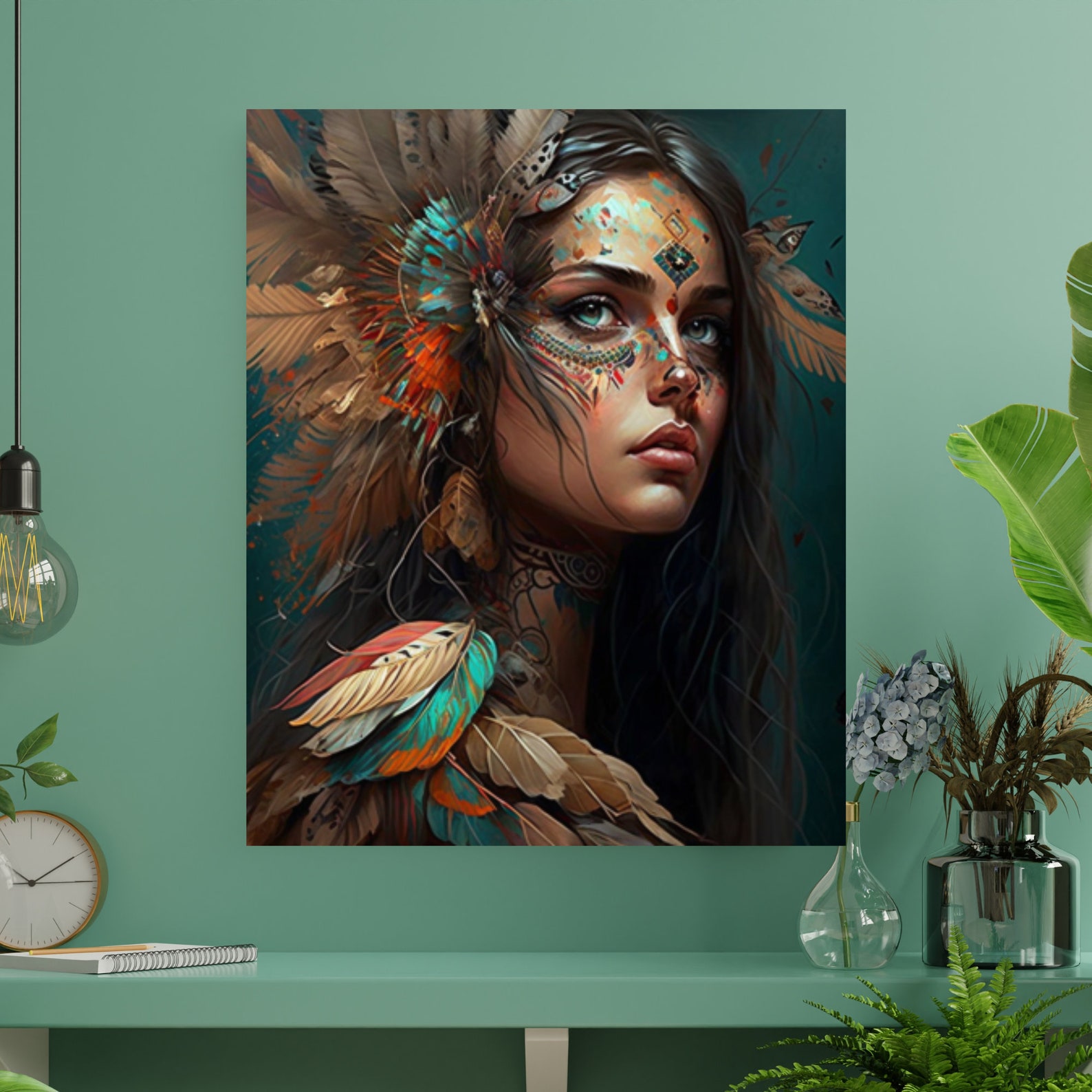Boho Art Wall, Women Potraits With Feathers, Boho Wall Art Hangings, Cute Aesthetic, Home Decor