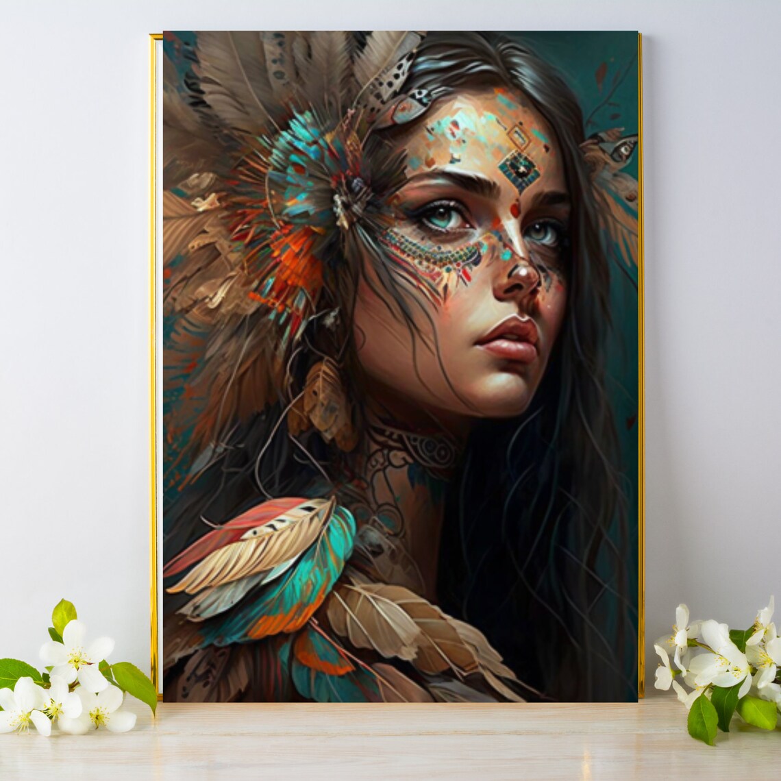 Boho Art Wall, Women Potraits With Feathers, Boho Wall Art Hangings