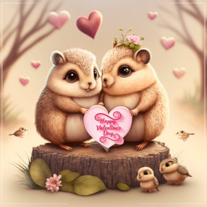 Soyez ma carte plate de Saint-Valentin, carte de Saint-Valentin heureuse, dessin animé mignon d'animaux sauvages d'écureuils amoureux, soyez ma carte de coeurs d'oiseaux de Saint-Valentin