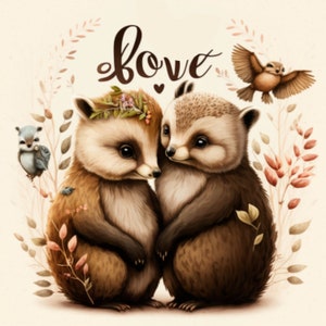 Seja meu cartão plano de São Valentim, cartão de feliz dia dos namorados, ouriços fofos, corações, pássaros na floresta, cartão plano fofo, cartão romântico, boho