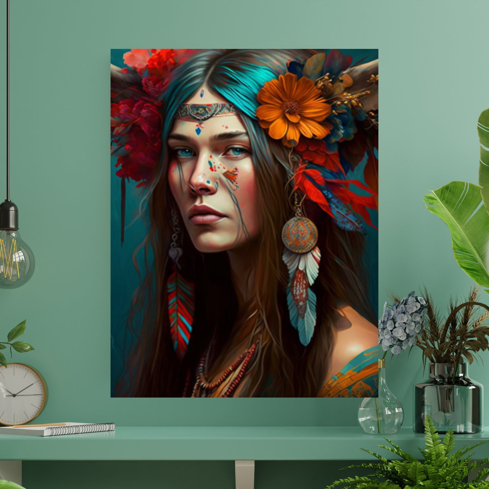 Boho Art Wall, Women Potraits With Feathers, Boho Wall Art Hangings