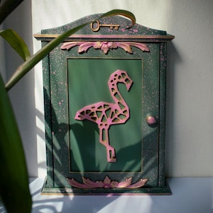 Pink Feathers – Wooden Key Box, Key Holder, Key Storage Box, Key Holder for wall, , Key Cabinet