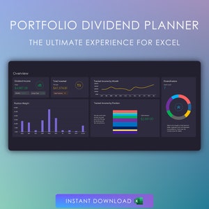 Portfolio Dividend Planner & Tracker for Excel | Investing | Stocks | Funds | ETFS | Finance Spreadsheet | Journal | Stock Dashboard