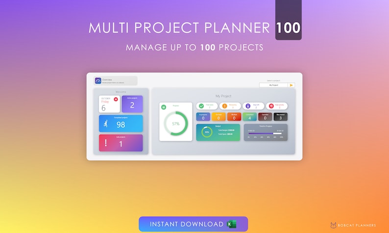 Multi Project Planner 100 Management Dashboard | Excel Template | Task ...