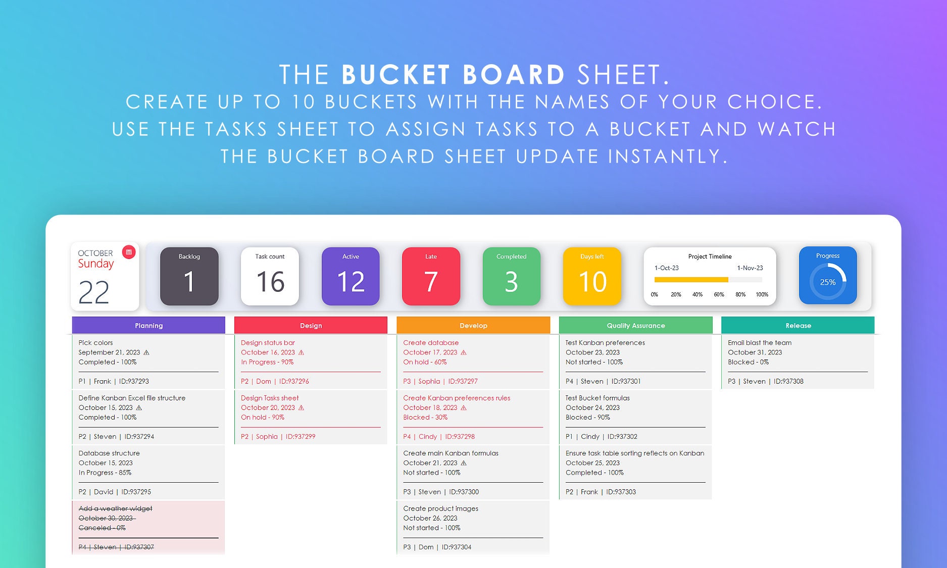 Kanban Board for Excel | Bucket & Status Boards | Project Manager ...