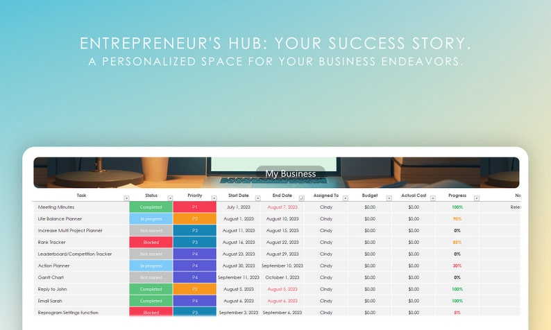 A sheet reserved for logging Tasks related to your side-business.
