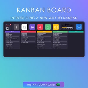 Dark Mode Kanban Board Excel Template: Project Planner, Task Tracker (Digital Download))