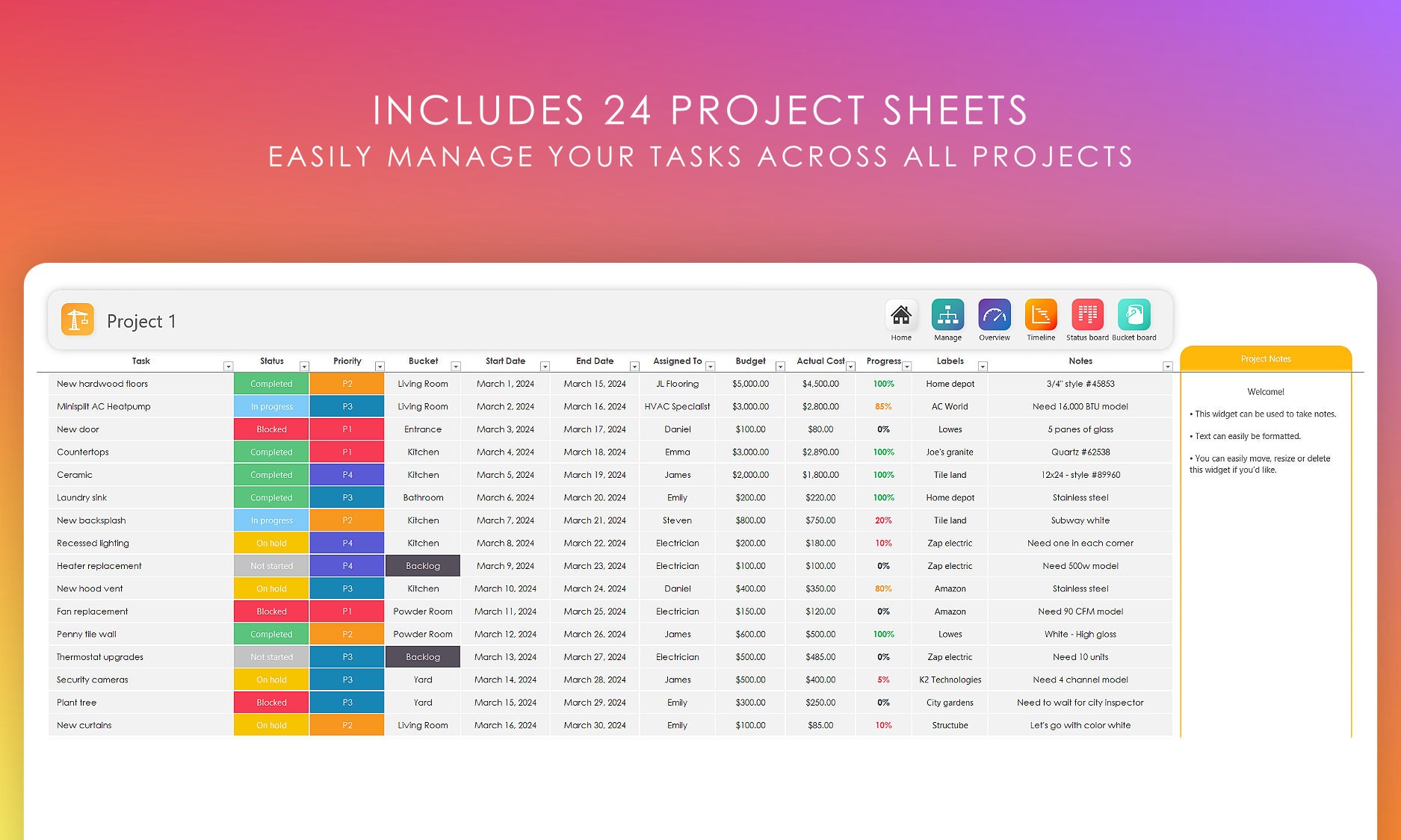 Multi Project Planner Pro Management Dashboard | Excel Gantt Timeline ...