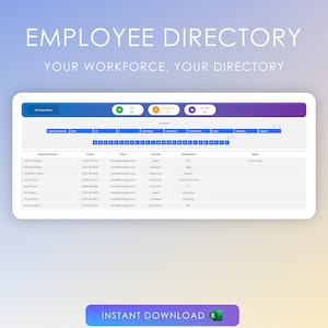 Katalog pracowników dla programu Excel | Filtruj według działu lub nazwiska za pomocą jednego kliknięcia! | Telefon | E-mail | Stanowisko | Automatyczny licznik pracowników