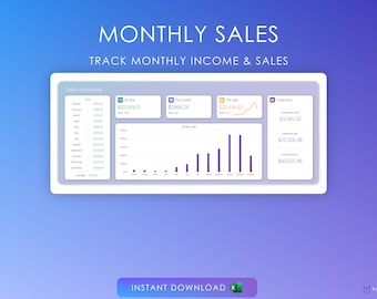 Monthly Sales & Income Tracker for Excel | Log Total Monthly Earnings | Overview Dashboard