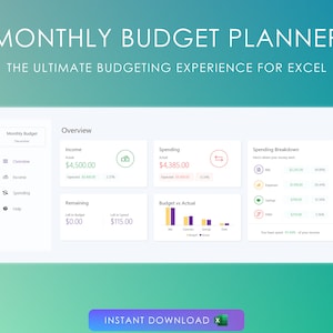 Monthly Budget Spreadsheet for Excel: Income & Expense Tracker (Digital Download)