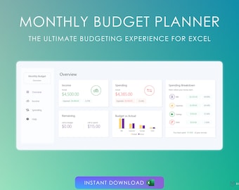 Monthly Budget Spreadsheet for Excel: Income & Expense Tracker (Digital Download)