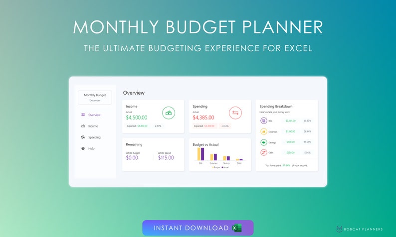 Monthly Budget Spreadsheet for Excel: Income & Expense Tracker (digital ...