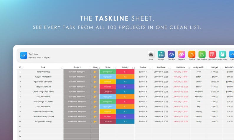 Multi Project Planner 100 Pro Management Dashboard | Excel Gantt Timeline & Kanban Board | Task Manager | Project Manager | Digital Planner image 12