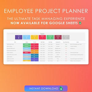 Mitarbeiter Projekt Aufgabenplaner für Google Sheets (Digitaler Download)