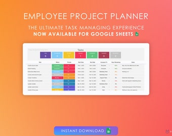 Planificador de tareas de proyectos para empleados para Hojas de cálculo de Google (descarga digital)