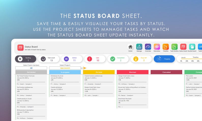 Multi Project Planner 100 Pro Management Dashboard | Excel Gantt Timeline & Kanban Board | Task Manager | Project Manager | Digital Planner image 9