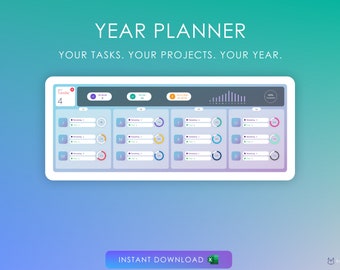 Year Planner Excel Template | Task & Project Management Dashboard (Digital Download)