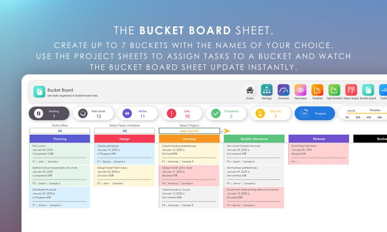 Multi Project Planner 100 Pro Management Dashboard | Excel Gantt Timeline & Kanban Board | Task Manager | Project Manager | Digital Planner image 10