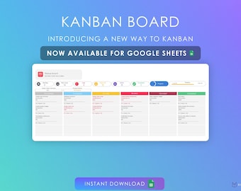 May include: A screenshot of a Google Sheets template for a Kanban board. The template has columns for "To Do", "In Progress", "Review", "Done", and "Completed". The template is designed to help users manage projects and tasks.