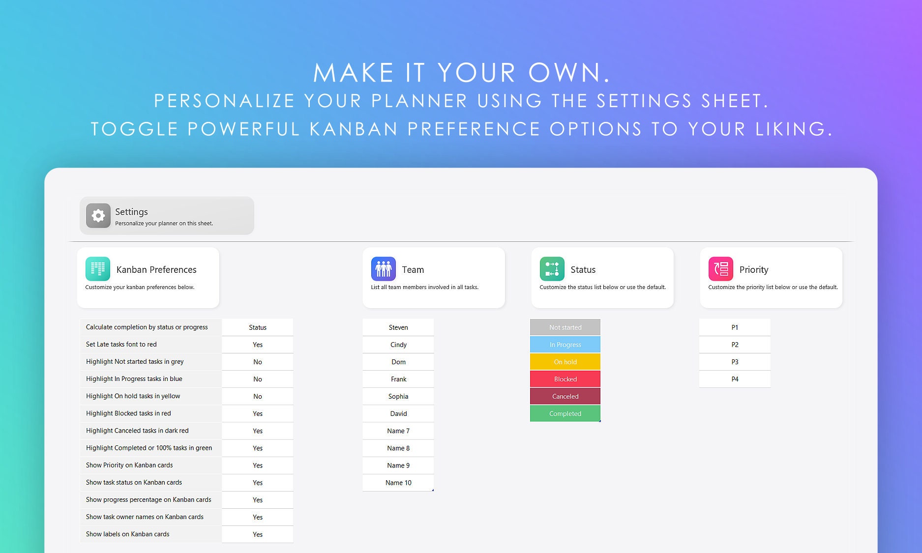 Kanban Board for Excel | Bucket & Status Boards | Project Manager ...