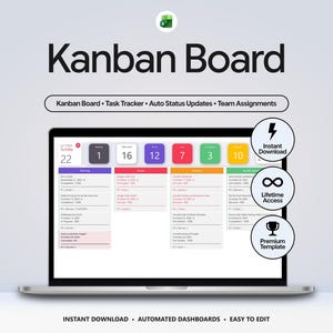 Kanban Board Excel Template | Project Management Spreadsheet | Task & Assignment Tracker | Project Tracker for Excel Planner