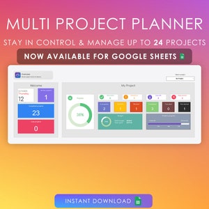 Planificateur multi-projets Google Sheets | Tableau de bord de gestion | Gestionnaire de tâches | Chef de projet | Organiser | Feuille de calcul du planificateur