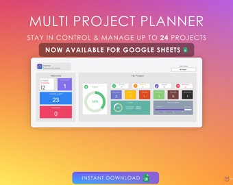 Multi Project Planner Google Sheets | Management Dashboard | Task Manager | Project Manager | Organize | Planner Spreadsheet