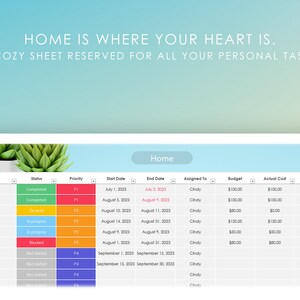 A sheet reserved for logging Tasks related to Home life.