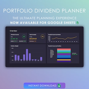 Portfolio Dividend Planner & Tracker for Google Sheets | Investing | Stocks | Funds | ETFS | Finance Spreadsheet | Journal | Stock Dashboard