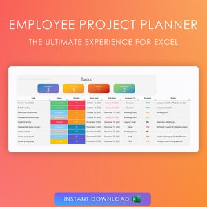 Planilha do planejador de tarefas do projeto do funcionário | Gerente de Projetos | Priorizar | Organizar | Estado | Metas | Para fazer | Pendência